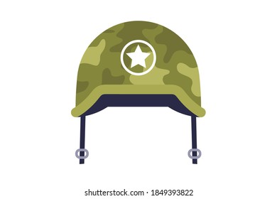 grüner Kampfhelm mit einem Stern. flache Vektorgrafik einzeln auf weißem Hintergrund.