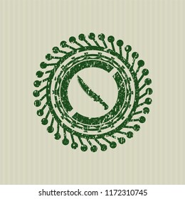 Green combat knife icon inside distress rubber stamp