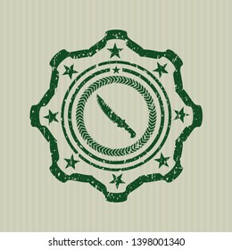Green combat knife icon inside distress rubber grunge texture seal
