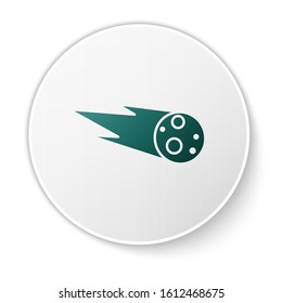 Green Comet falling down fast icon isolated on white background. White circle button. Vector Illustration
