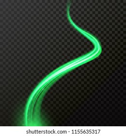 Grüner Komet-Lichtweg oder Wellenspur mit Vektorglänzenden Neonpartikeln