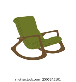 Green comfortable rocking chair in scandinavian style. Stylish design element for cozy home interior. Hand drawn vector illustration isolated on white background. Modern flat cartoon style.