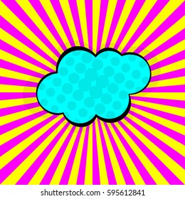 Green comic bubble on the starburst background in red and yellow colors. Pop-art style banner with place for text. 