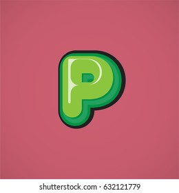 Green comic character from a typeset, vector illustration