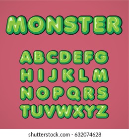 Green Comic Font From A Typeset, Vector Illustration