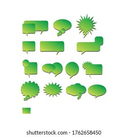 Green comic tag set. Flat vector graphic in white background.