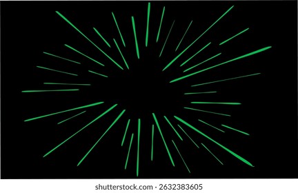 green comic-style speed lines radiating from the center on a black background. Ideal for manga effects, dramatic visuals, or pop art-style projects needing bold, striking impact.