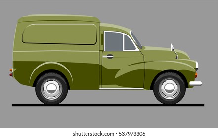 Green commercial vehicle. Delivery van. Isolated on grey background.