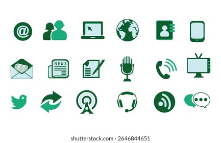 Green Communication Icons Email Laptop Globe Phone Microphone T V