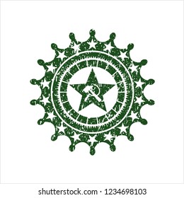 Green communism icon inside distress grunge style stamp