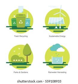 Green Community Environment Improvement Flat Vector Icon Set