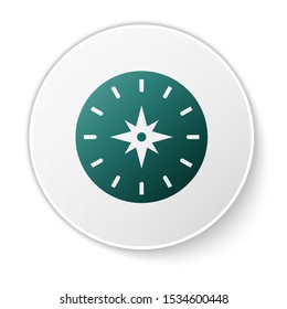 Green Compass icon isolated on white background. Windrose navigation symbol. Wind rose sign. White circle button. Vector Illustration