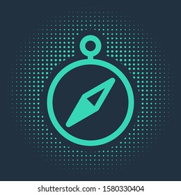Green Compass icon isolated on blue background. Windrose navigation symbol. Wind rose sign. Abstract circle random dots. Vector Illustration