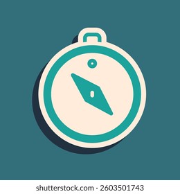 Green Compass icon isolated on green background. Windrose navigation symbol. Wind rose sign. Long shadow style. Vector