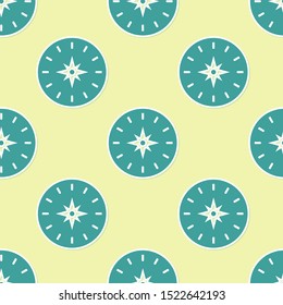 Green Compass icon isolated seamless pattern on yellow background. Windrose navigation symbol. Wind rose sign.  Vector Illustration