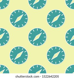 Green Compass icon isolated seamless pattern on yellow background. Windrose navigation symbol. Wind rose sign.  Vector Illustration