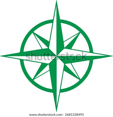 Green Compass Rose Symbol Isolated on White Background, Navigation and Direction Icon