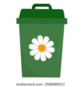 Green compost recycle bin. Minimalist gardening illustrations. Perfect for branding, prints, packaging, and digital designs.