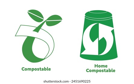 Green Compostable, Home Compostable vector icon