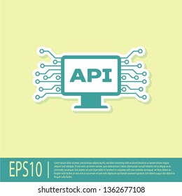 Green Computer api interface icon isolated on yellow background. Application programming interface API technology. Software integration. Vector Illustration