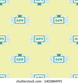 Green Computer api interface icon isolated seamless pattern on yellow background. Application programming interface API technology. Software integration. Vector Illustration
