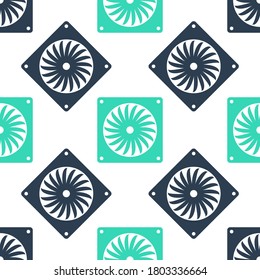 Green Computer cooler icon isolated seamless pattern on white background. PC hardware fan. Vector.