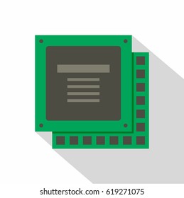 Green computer CPU processor chip icon. Flat illustration of green computer CPU processor chip vector icon for web