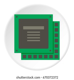 Green computer CPU processor chip icon in flat circle isolated vector illustration for web