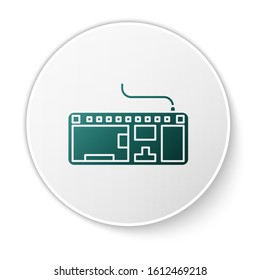 Green Computer keyboard icon isolated on white background. PC component sign. White circle button. Vector Illustration