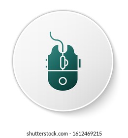 Green Computer mouse gaming icon isolated on white background. Optical with wheel symbol. White circle button. Vector Illustration