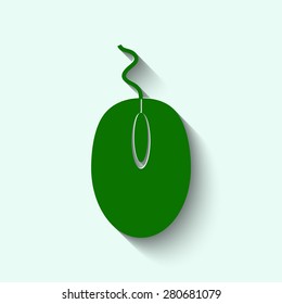 Green computer mouse icon with shadow