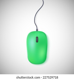 Green computer mouse on white background.  Vector illustration