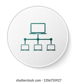 Green Computer network icon isolated on white background. Laptop network. Internet connection. White circle button. Vector Illustration Green Computer network icon isolated on white background. Laptop network. Internet connection. White circle button. Vector Illustration