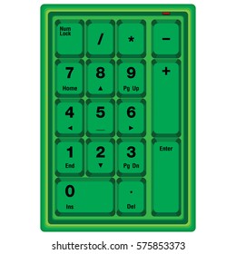 Green Computer numeric keyboard isolated on white background.