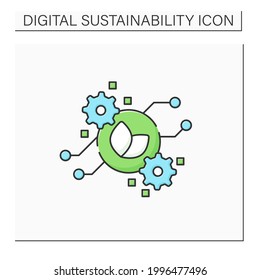 Icono de color de computación verde. Tecnologías seguras de computación ambiental.Utilizan computadoras ecológicas. Concepto de sostenibilidad digital.Ilustración vectorial aislada