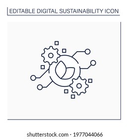 Green computing line icon. Secure environmental computing technologies.Eco-friendly computers use. Digital sustainability concept.Isolated vector illustration.Editable stroke