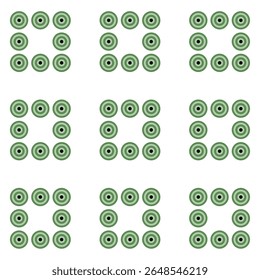Green concentric circles seamless pattern in geometric formation. Suitable for backgrounds, textiles, packaging, web and various other design projects.