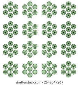 Green concentric circles seamless pattern in geometric formation. Suitable for backgrounds, textiles, packaging, web and various other design projects.