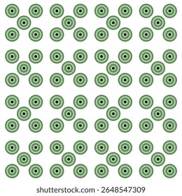 Green concentric circles seamless pattern in geometric formation. Suitable for backgrounds, textiles, packaging, web and various other design projects.