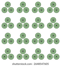 Green concentric circles seamless pattern in geometric formation. Suitable for backgrounds, textiles, packaging, web and various other design projects.