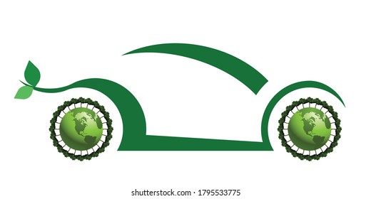 Green concept car promoting electric or hydrogen propulsion systems moving away from petrol and diesel engines isolated on white background