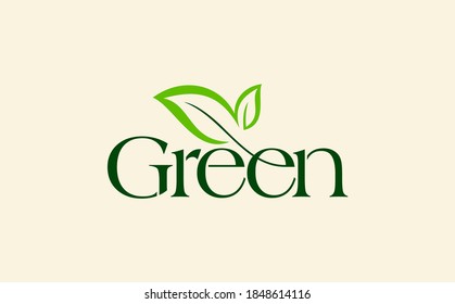Concepto verde con fuentes verdes y hoja
