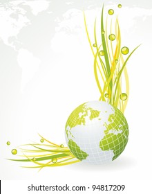 Green concept. Green globe with grass