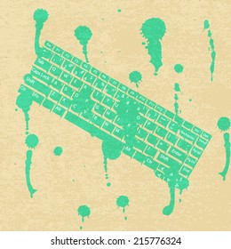 Green concept keyboard background. Grungy symbol computer. Vector illustration.