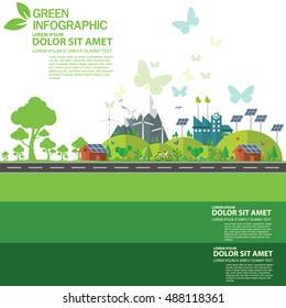 green concept. save Eco Energy.green information with ecology and green city of energy saving or clean energy with green collection.Ecology info collection,Charts,Symbols,Graphic elements.