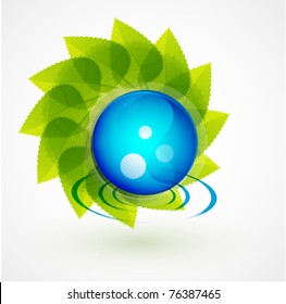 Green concept. Sphere and leaves