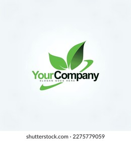 green concept symbol and a logo with two leaves