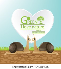 Green concepts. snail.  love vector illustration.