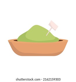 Green condiment with price tag semi flat color vector object. Full sized item on white. Dried powder. Bazaar product simple cartoon style illustration for web graphic design and animation