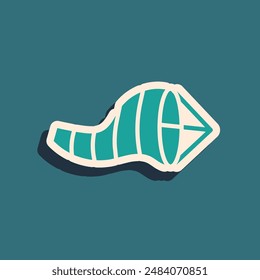 Green Cone meteorology windsock wind vane icon isolated on green background. Windsock indicate the direction and strength of the wind. Long shadow style. Vector Illustration